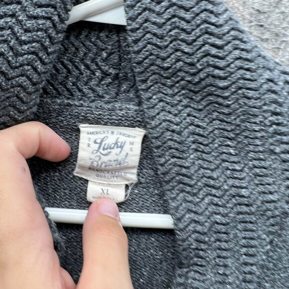 Lucky Brand Cardigan Sweater Men XL Gray Knit Pocket Vintage Wool Blend Shawl - Picture 8 of 11